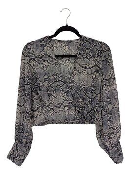 Snakeskin Print Zara Womens Long Sleeve Chiffon Wrap Crop Top Size L